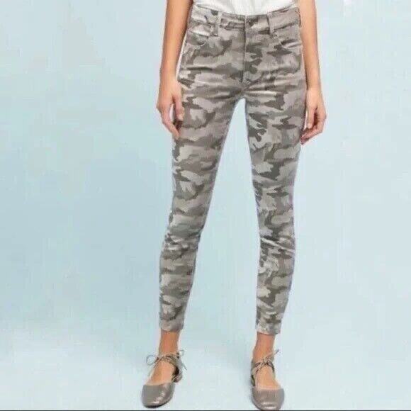 Anthropologie Pilcro Camouflage Velvet Jeans Grey Brown Size 24 High Rise Skinny - Picture 2 of 9